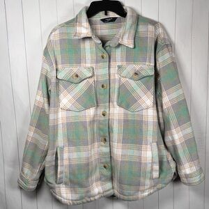 Members Mark Light Green Plaid Shacket Button Flannel Warm Jacket Outdoorsy‎ XL